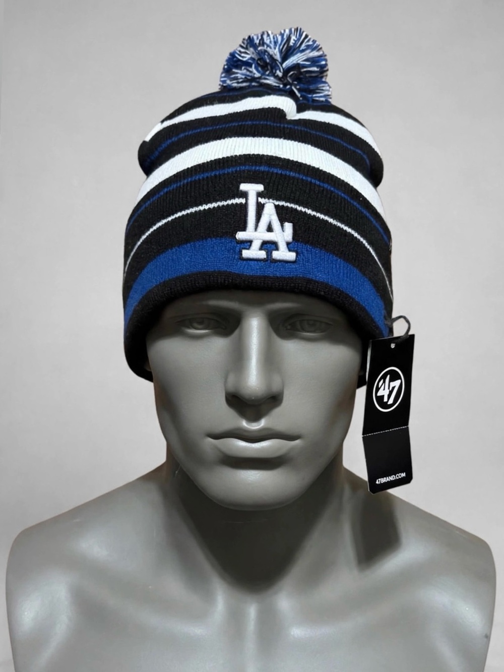 47 Brand Los Angeles Dodgers Striped Pom Beanie - Blue, Black & White
